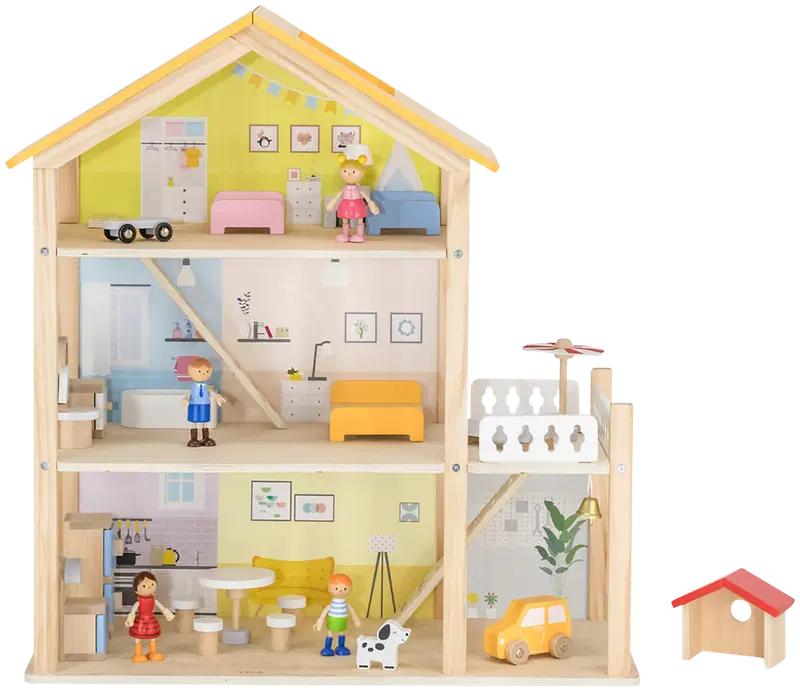 Деревянный кукольный домик Viga Toys с мебелью