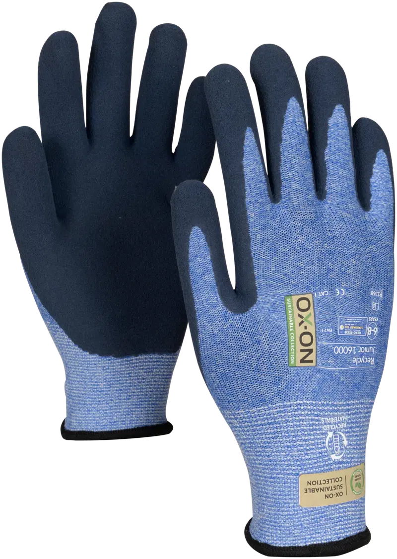 Детские садовые перчатки OX-ON Recycled Junior 16000 (размер 4-6, цвет СИНИЙ)