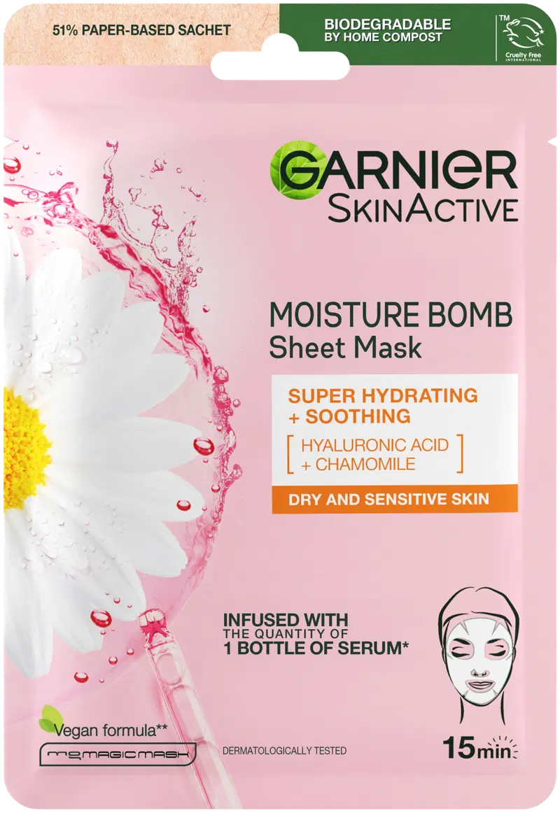 Garnier Skin Active Moisture Bomb увлажняющая тканевая маска для сухой и чувствительной кожи 32г