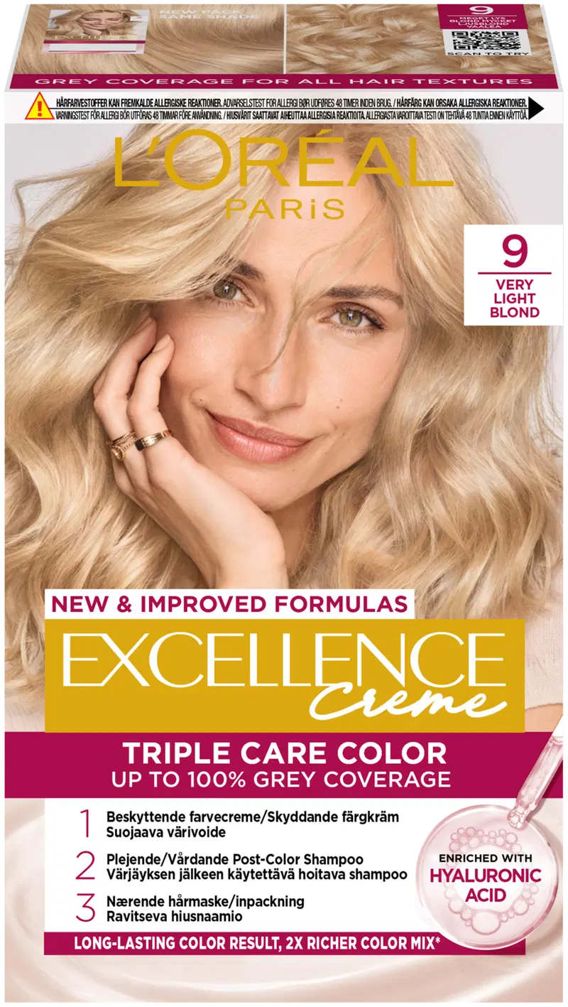 L'Oréal Paris Excellence Creme 9 Very Light Blonde Светлый перманентный цвет 1шт (цвет Очень Светлый Блондин)