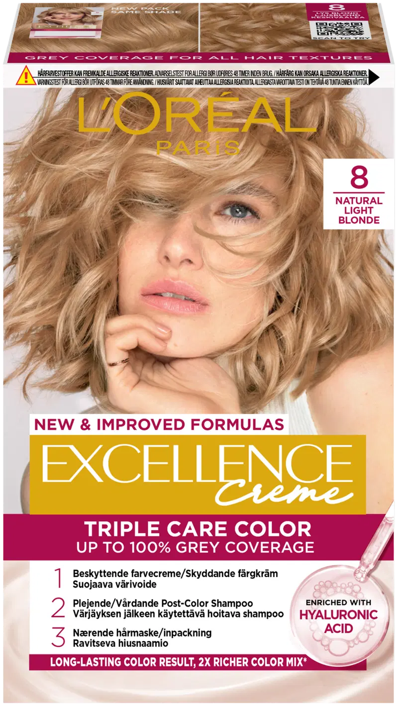 L'Oréal Paris Excellence Creme 8 Natural Light Blonde Средне-русый перманентный цвет 1шт (цвет Натуральный Светлый Блондин)