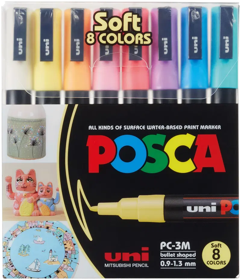 Маркер POSCA 8шт PC-3M 0.9-1.3мм пастель