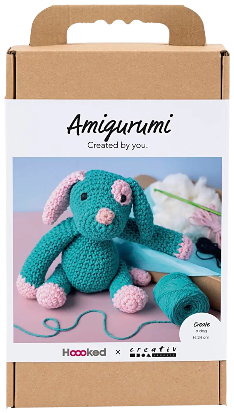Набор для творчества Amigurumi, Щенок, пастельно-розовый, темно-бирюзовый, 1 упаковка/ 1 упаковка