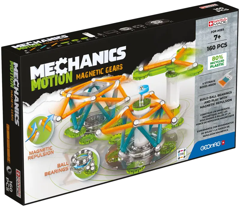 Geomag Mechanics Motion Магнитные шестерни 3 шт. Магнитный конструктор, 160 деталей