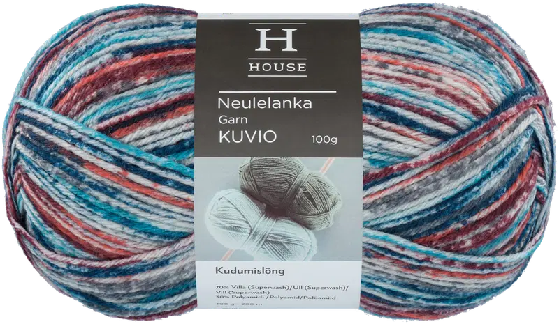 Домашняя пряжа смесовая шерсть Узор 100 г Синий/красный/серый 32198 (цвет синий/красный/серый)