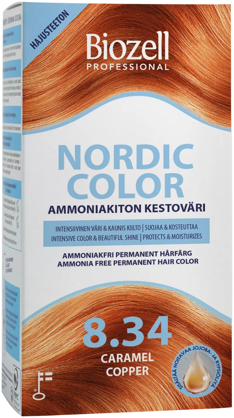 Biozell Professional Nordic Color перманентная краска без аммиака Карамель Медь 8.34 2x60мл