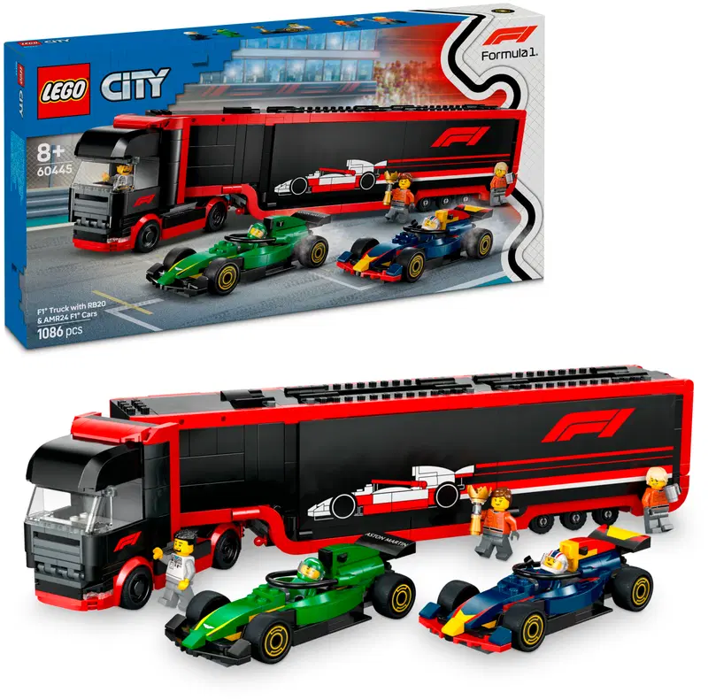 LEGO® City 60445 Грузовик F1® и автомобили F1® RB20 и AMR24, Набор автомобилей