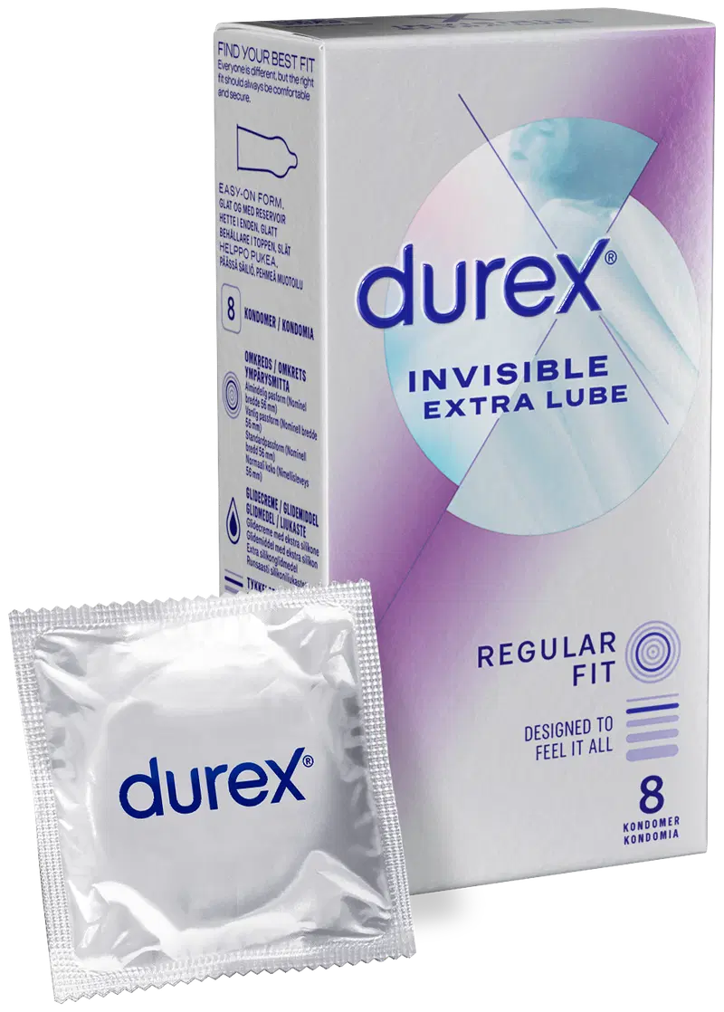 Презервативы Durex Invisible Extra Lube стандартной посадки, 8 шт.