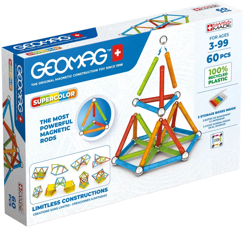 Магнитный конструктор Geomag Supercolor, 60 деталей.