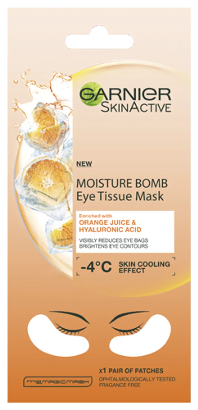 Garnier Skin Active Moisture Bomb Eye Tissue Mask Апельсиновый сок, маска под глаза, менее заметные мешки под глазами, 6 г