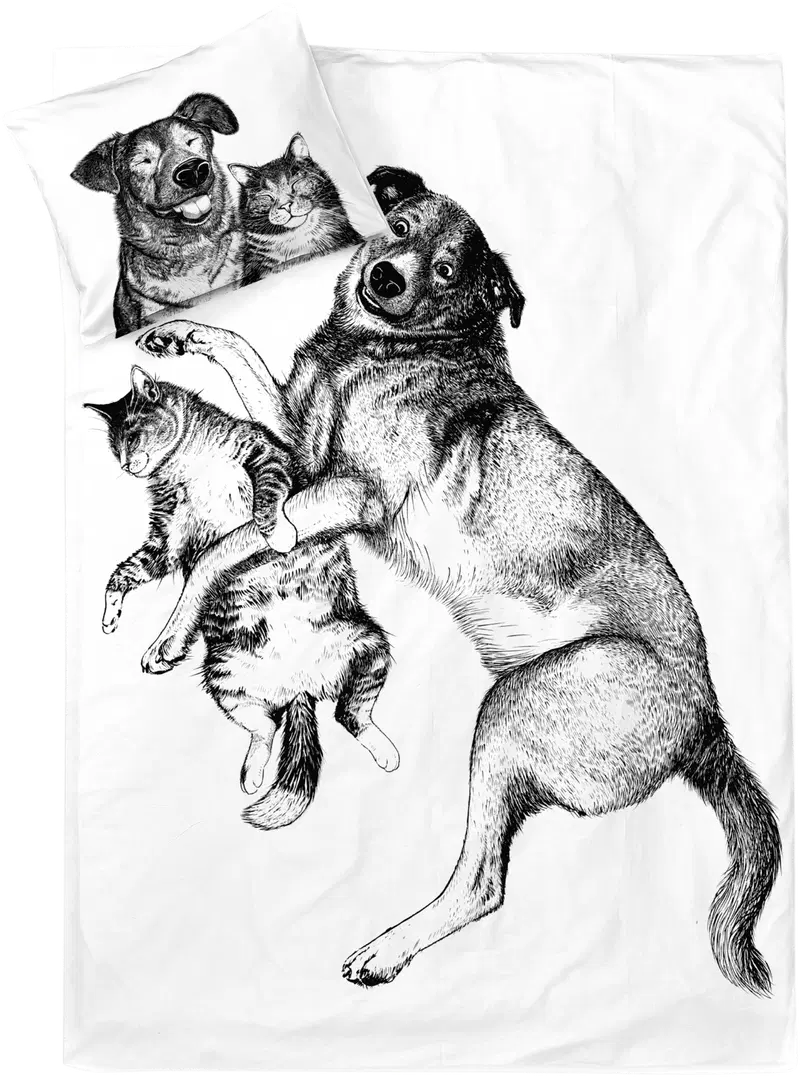 Комплект пододеяльников Finlayson Dog&Cat 150x210+50x60 см черный/белый (цвет черный/белый)