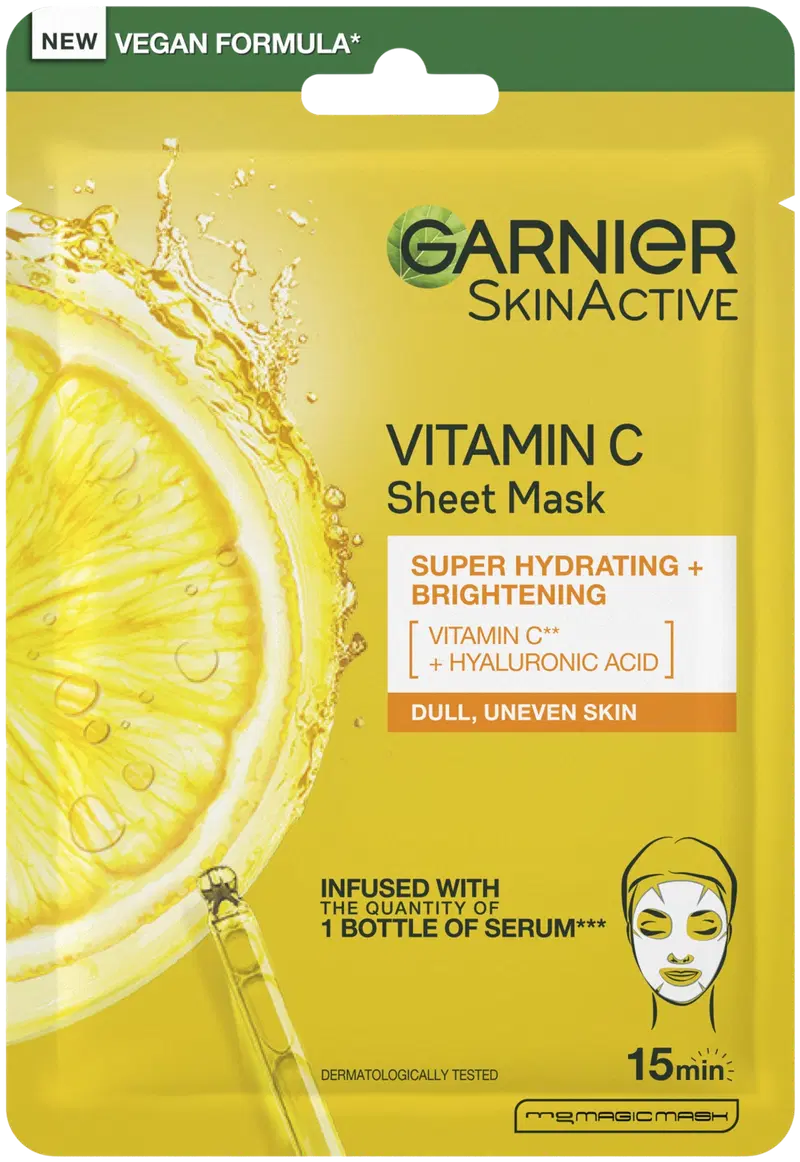 Garnier SkinActive Vitamin C Sheet Mask Super Hydrating + Brightening увлажняющая и осветляющая тканевая маска 28 г