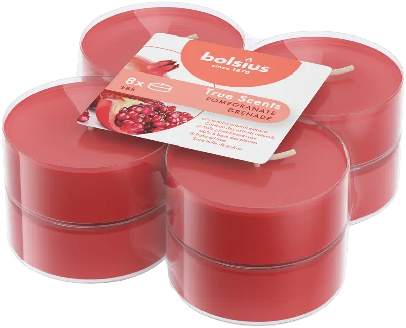 Bolsius True Scents - ароматические греющие свечи, размер макси - Гранат - красный - 8 шт/упак. (цвет красный)