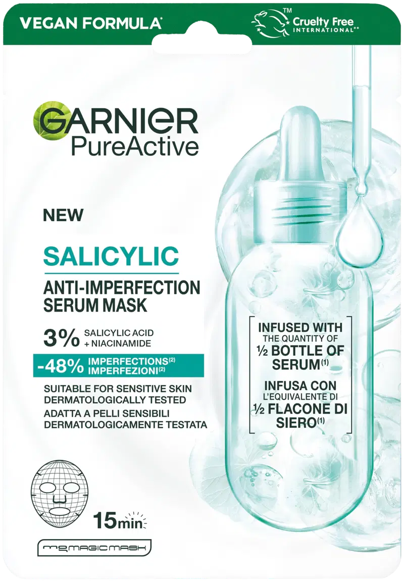 Garnier PureActive Салициловая маска-сыворотка против прыщей для загрязненной кожи 1 шт.