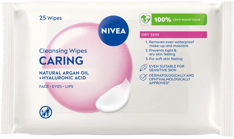 NIVEA 25 шт. 3-в-1 Carring Cleansing Wipes салфетки для чистки