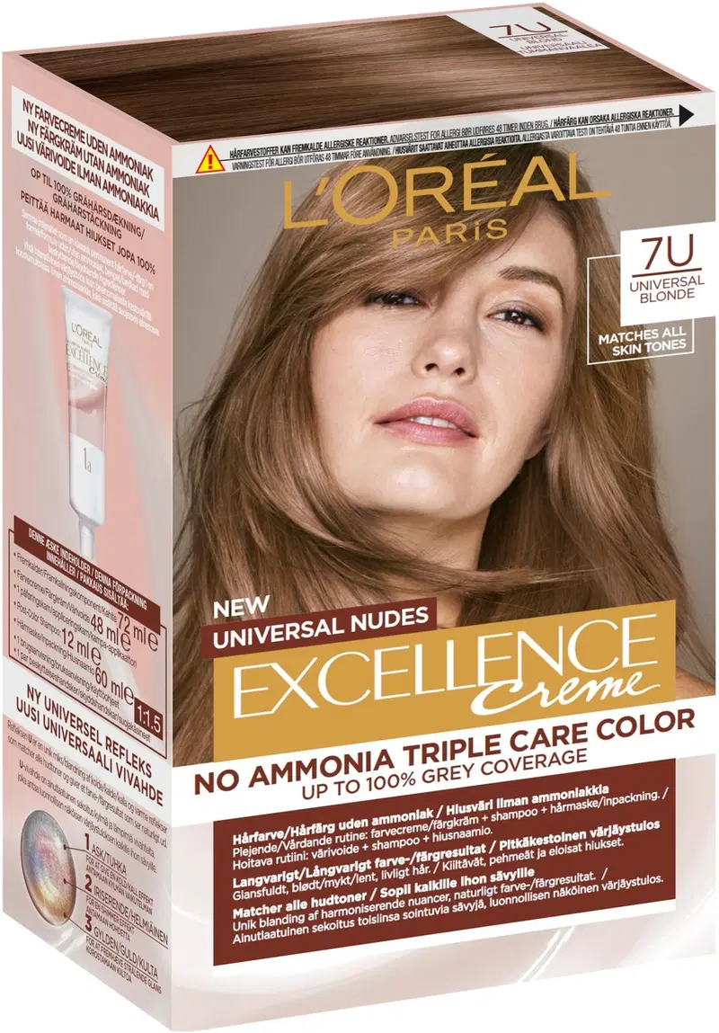 L'Oréal Paris Excellence Creme Universal Nudes 7U Универсальный блондин перманентный цвет без аммиака 1шт (цвет свет)