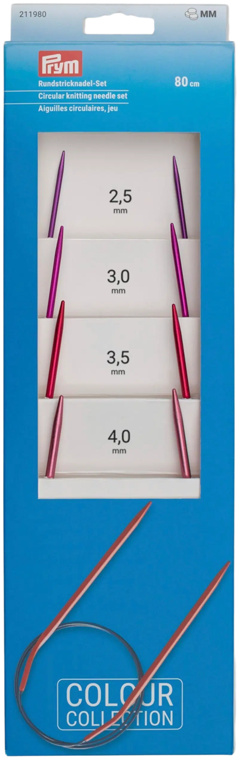 Набор скалок Prym, алюминий, 80 см, 4 разных размера, 2,5–3,0–3,5–4,0 мм (цвет розовый/сиреневый)