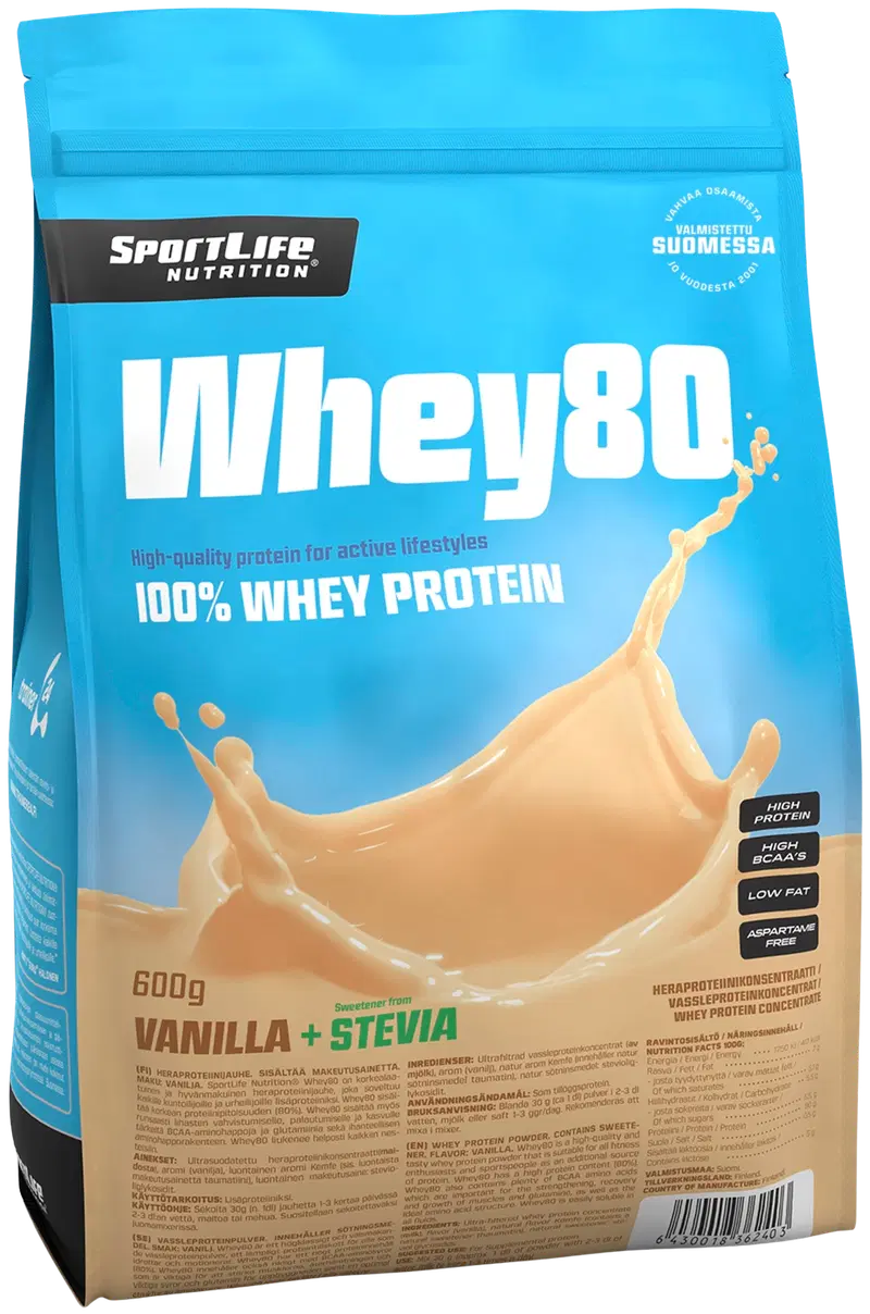 SportLife Nutrition Whey80 600г ванильное мороженое, порошок сывороточного протеина