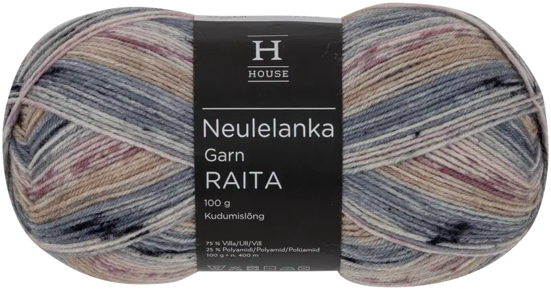 Пряжа для носков House Stripe Pattern 100г пастельно-розовый, светло-серый, белый, бежевый 33134 (цвет пастельно-розовый/l.серый/белый/бежевый)