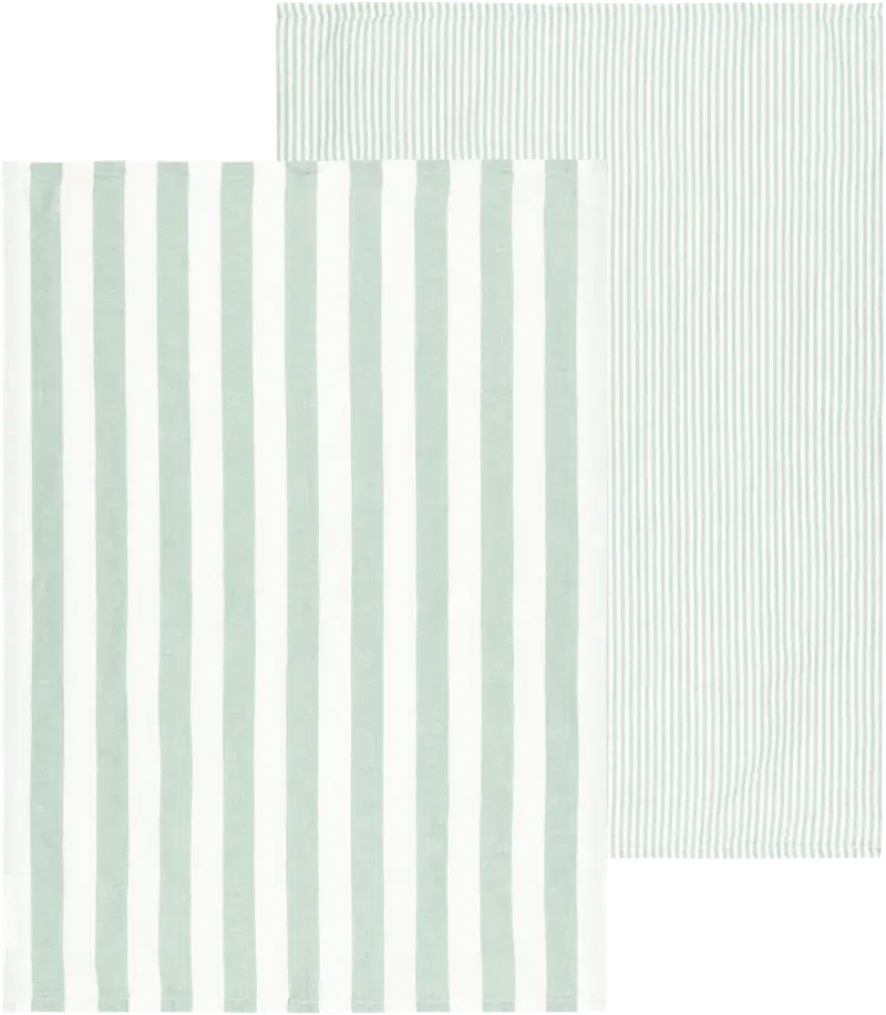Полотенце кухонное домашнее льняное смесовое Stripe 2 шт зеленое (цвет кремовый/зеленый айсберг)