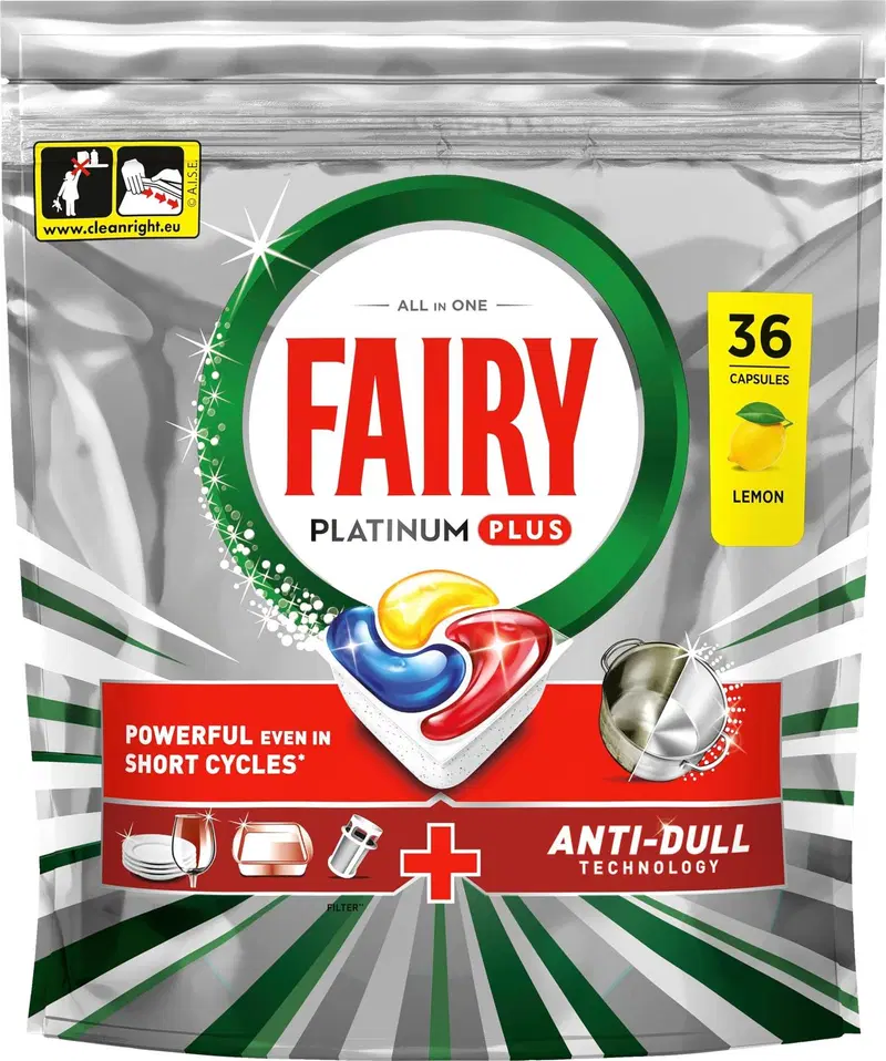 Fairy Platinum Plus All in One Антитусклые таблетки для посудомоечной машины, 36 шт.