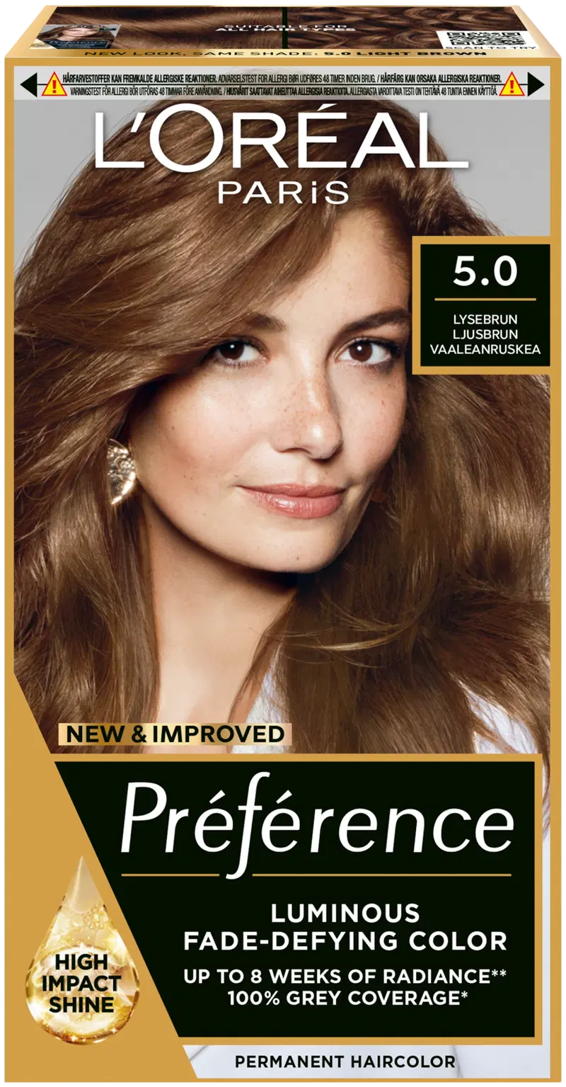 L'Oréal Paris Préférence 5.0 Rome Light Brown Светло-коричневый перманентный краситель 1 шт. (цвет Лиссабонский натуральный светло-коричневый)