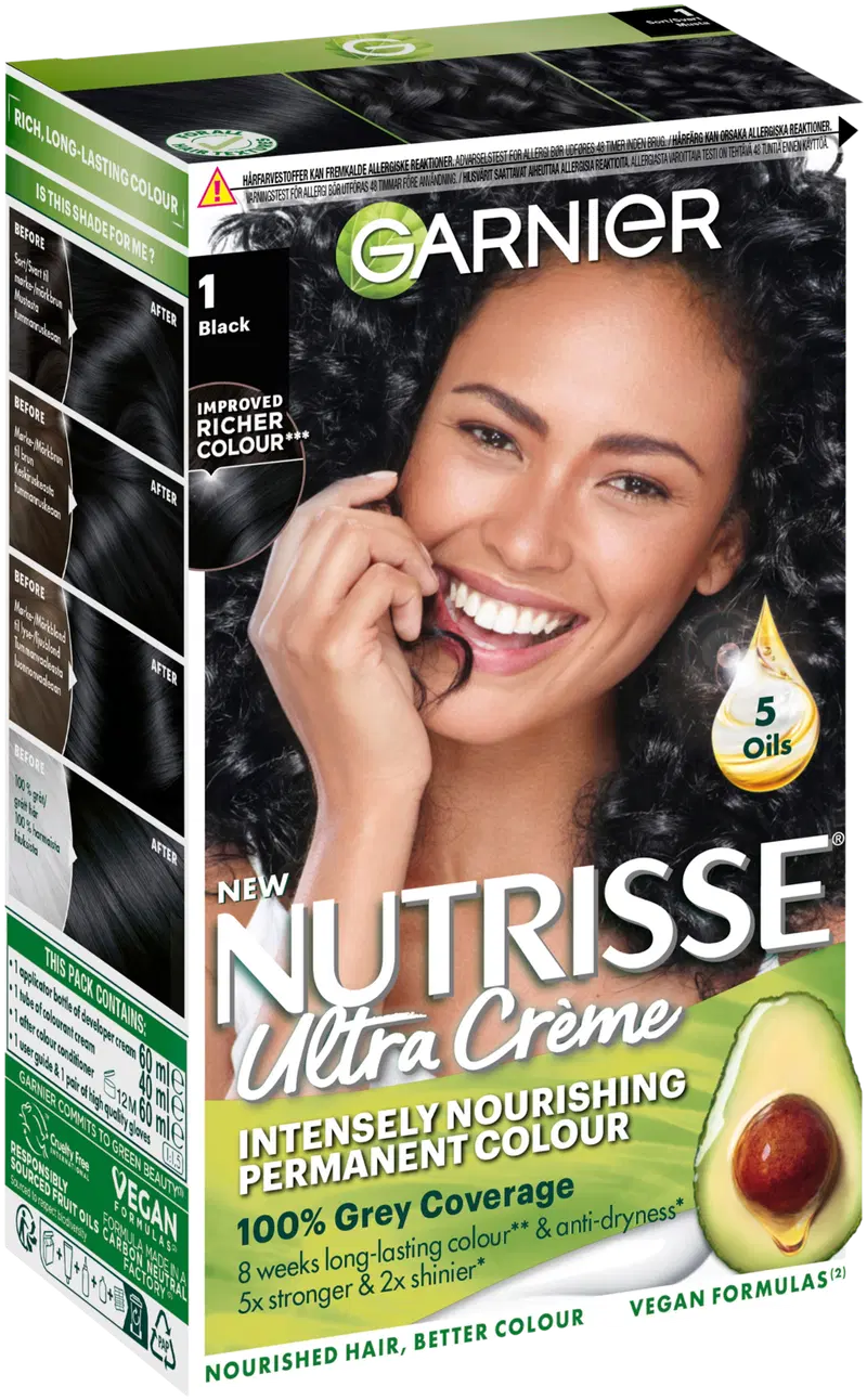Garnier Nutrisse Ultra Creme 1.0 Black Черный перманентный краситель 1шт (цвет Черный)