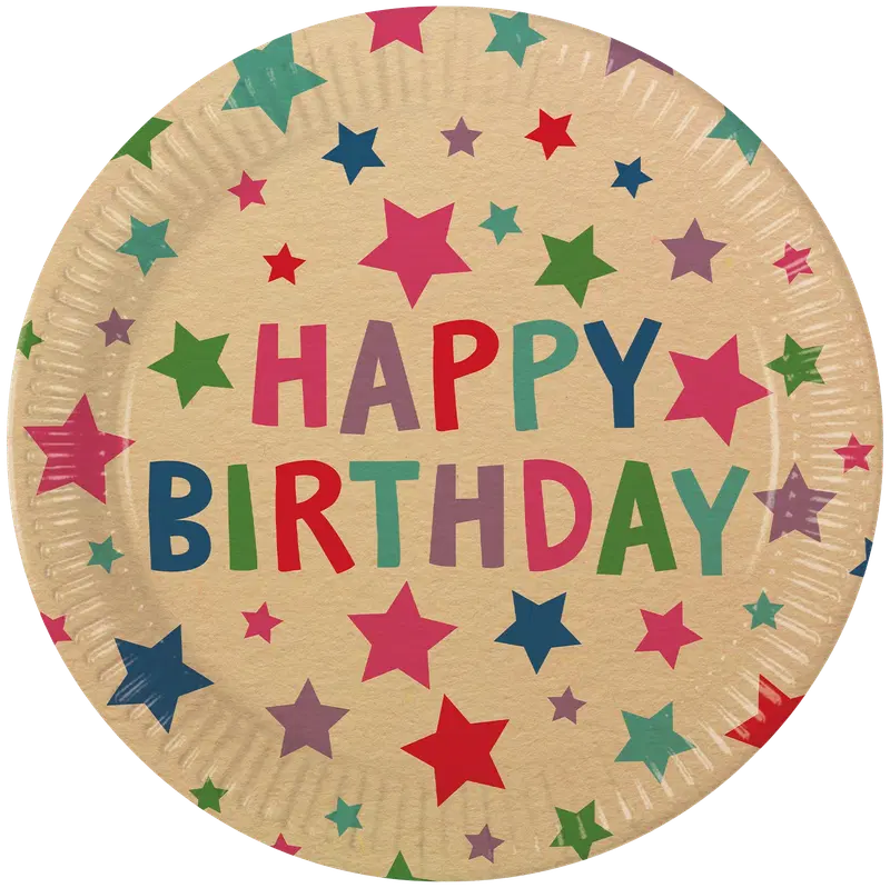 Decorata Party Kraft Happy Birthday со звездами FSC Крафт-бумага Бумажные тарелки следующего поколения, большие 23 см