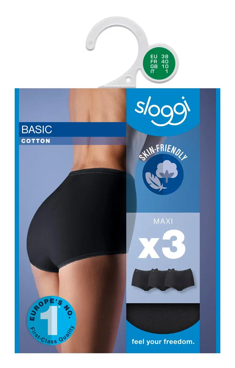 Женское нижнее белье Sloggi Basic Maxi, 3 пары (размер 38, цвет ЧЕРНЫЙ)