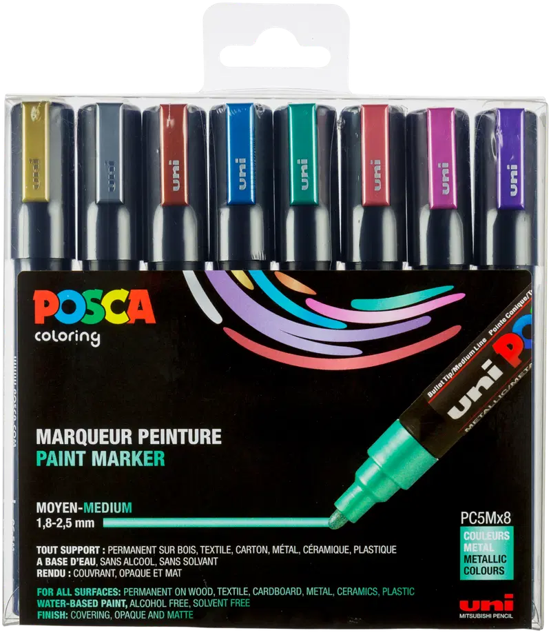 Маркер POSCA 8шт PC-5M 1,8-2,5мм металл