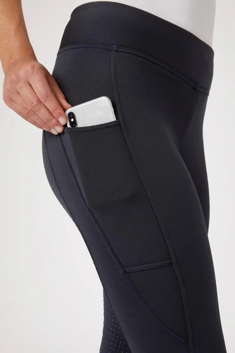 Зимние женские леггинсы для верховой езды Horze Active с силиконовой ручкой и карманом на бедре. (размер 34, цвет темно-синий)