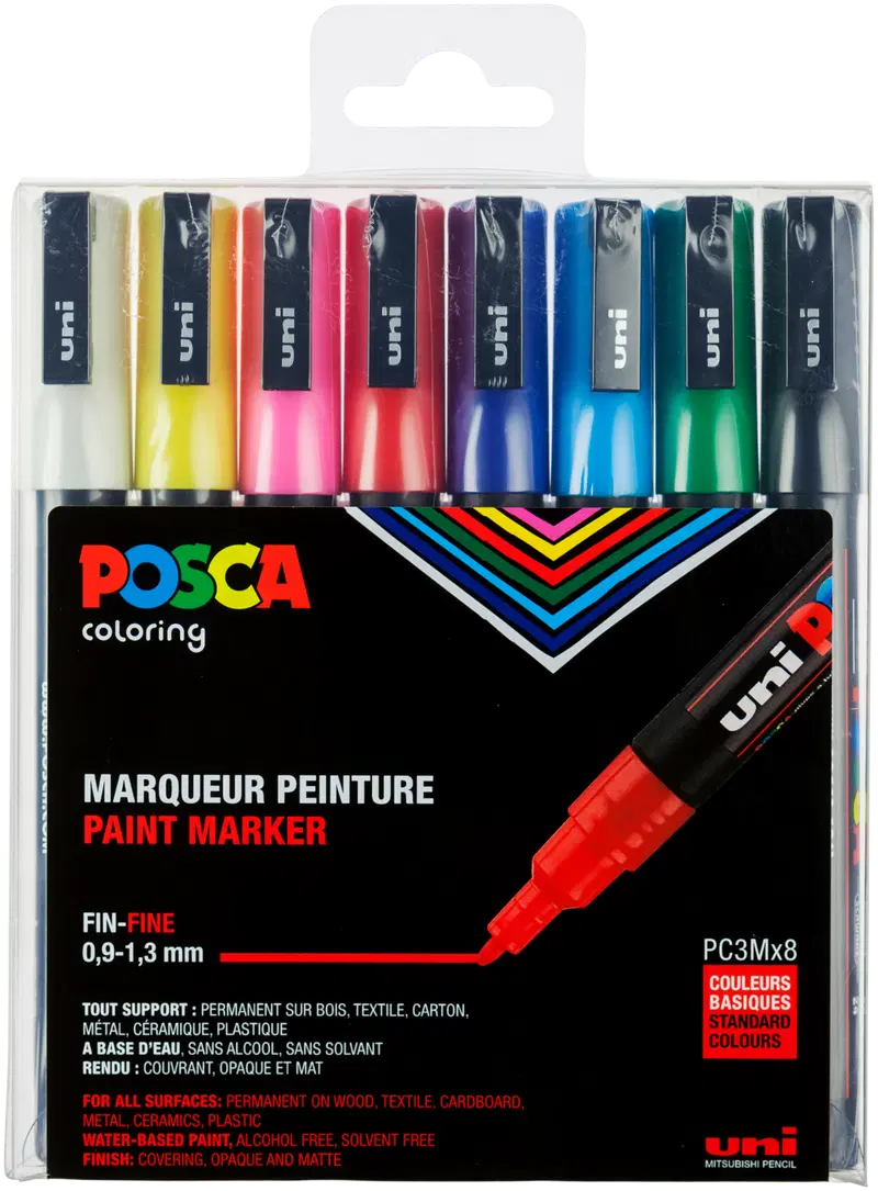 Маркер POSCA 8 шт PC-3M 0,9-1,3мм базовый