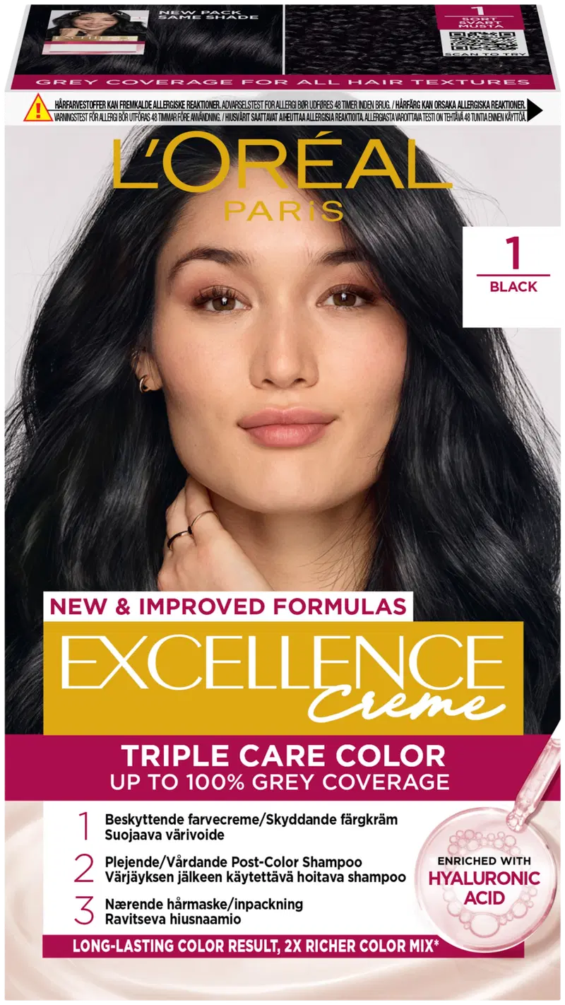 L'Oréal Paris Excellence Creme 1 Black Черный перманентный цвет 1шт (цвет Черный)
