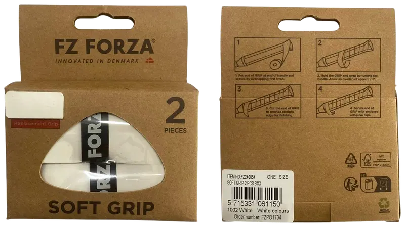 Рукоятка ракетки для бадминтона FZ Forza Soft Grip 2 шт, толстая ручка, белая (цвет Белый)