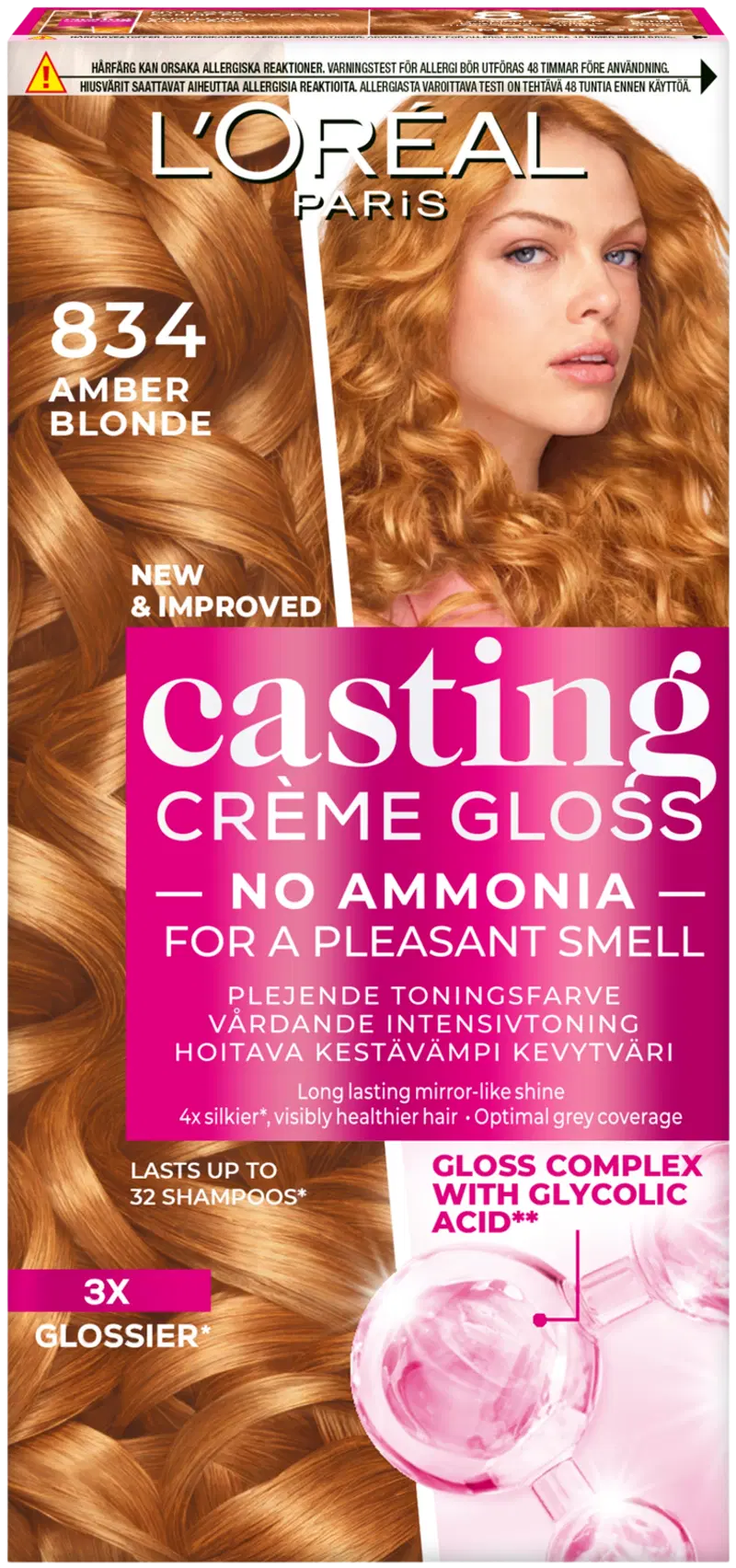 L'Oréal Paris Casting Crème Gloss 834 Янтарный Блондин Натуральный блондин Медно-золотой светлый цвет 1шт (цвет Янтарный блондин)
