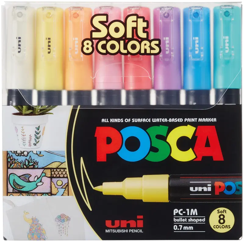 Маркер POSCA 8 шт PC-1M 0,7-1мм пастель
