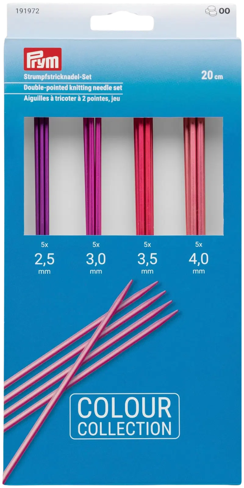 Набор спиц Prym 20 см, 3 разных размера, алюминий, 2,5–3,0–3,5–4,0 мм (цвет розовый/сиреневый)