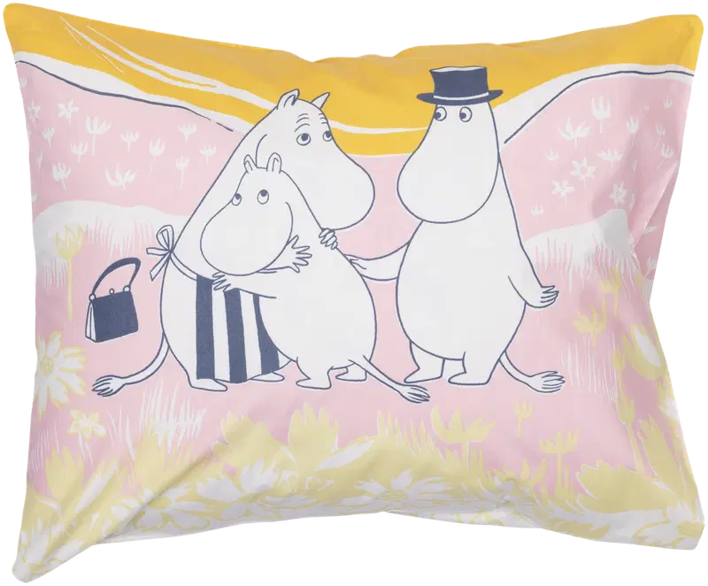 Наволочка Moomin Arabia Finland Perheen Parissa 50 x 60 см GOTS (цвет розовый/желтый)