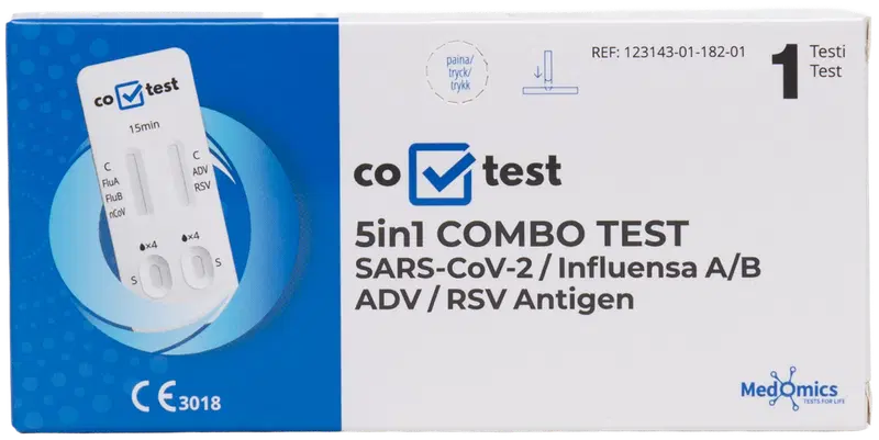 Комбинированный тест Co-Test 5in1 sars-cov 2/грипп a/b/adv/rsv, комбинация экспресс-тестов на антигены (lfia)
