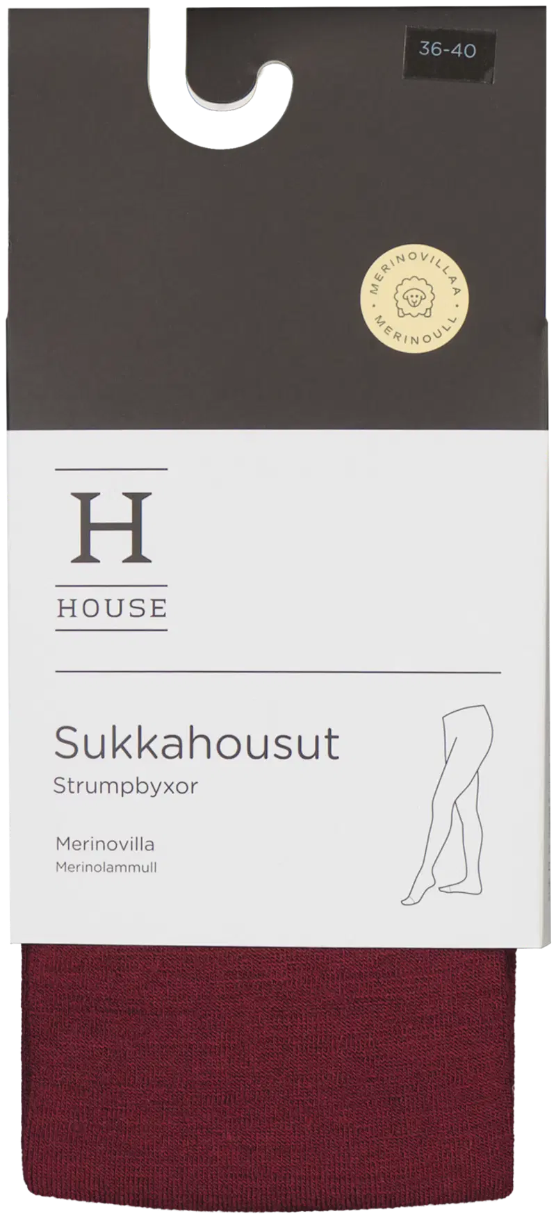 Женские колготки House из шерсти мериноса SHOH282501 (размер 36-40, цвет винно-красный)