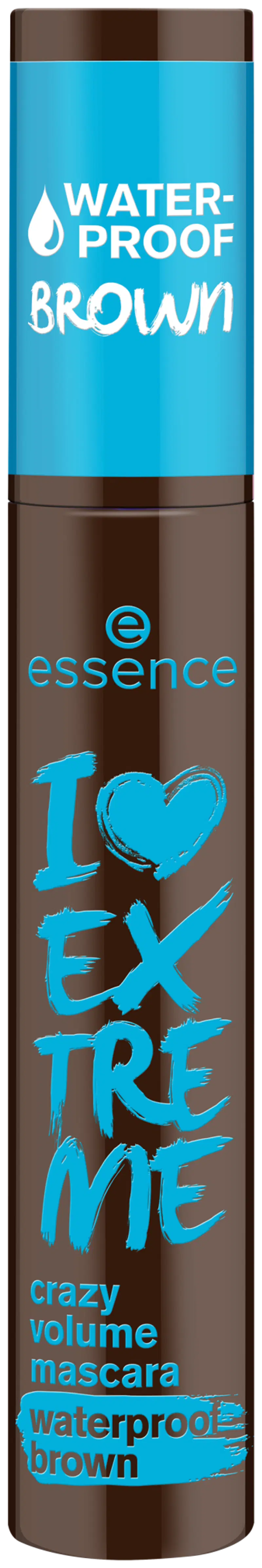 Essence I LOVE EXTREME тушь для ресниц для сумасшедшего объема водостойкая коричневая 01 Cosy Brown 12 мл (цвет Уютный Браун)