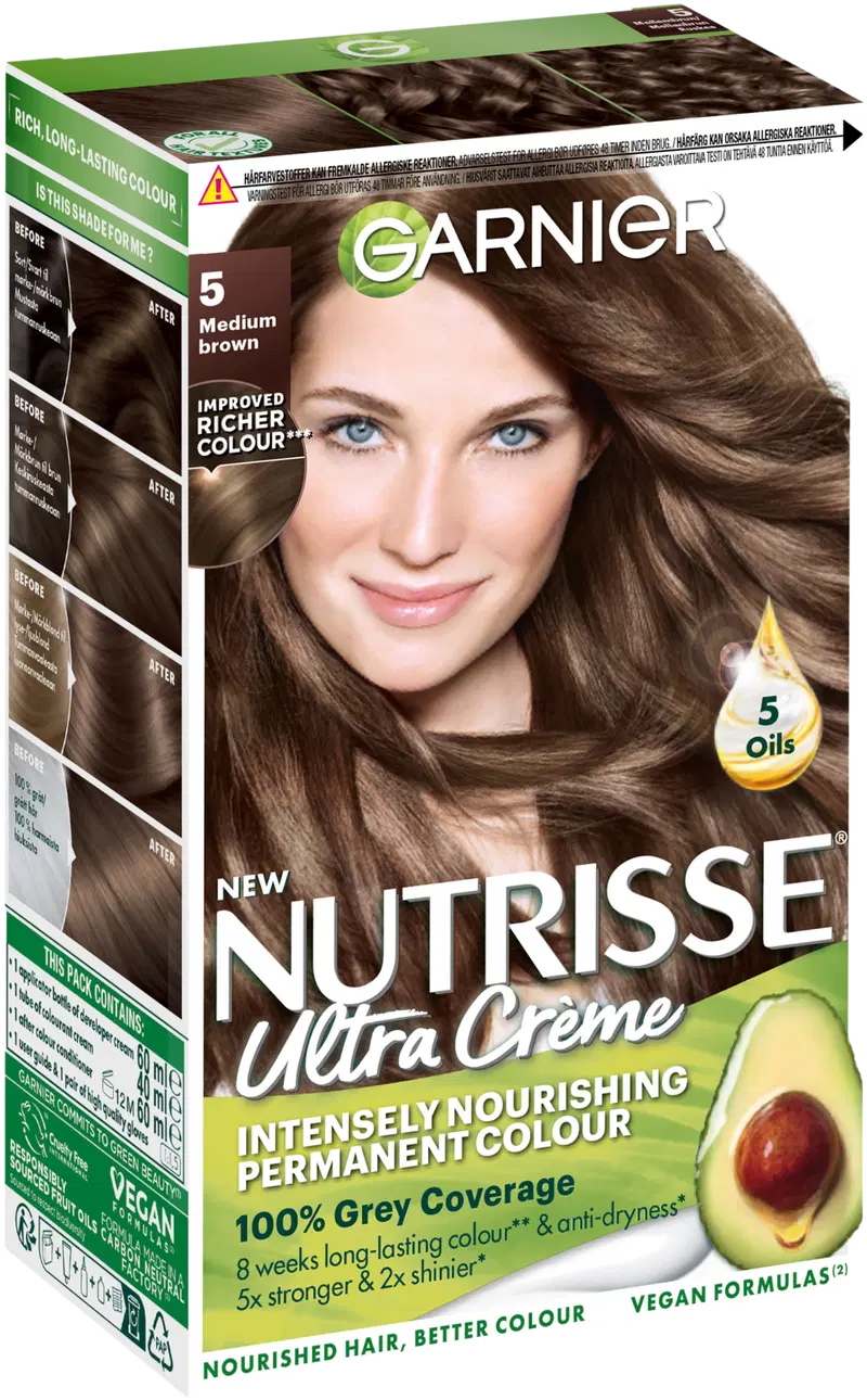 Garnier Nutrisse Ultra Creme 5.0 Medium Brown Коричневый перманентный краситель 1шт (цвет Средне-коричневый)