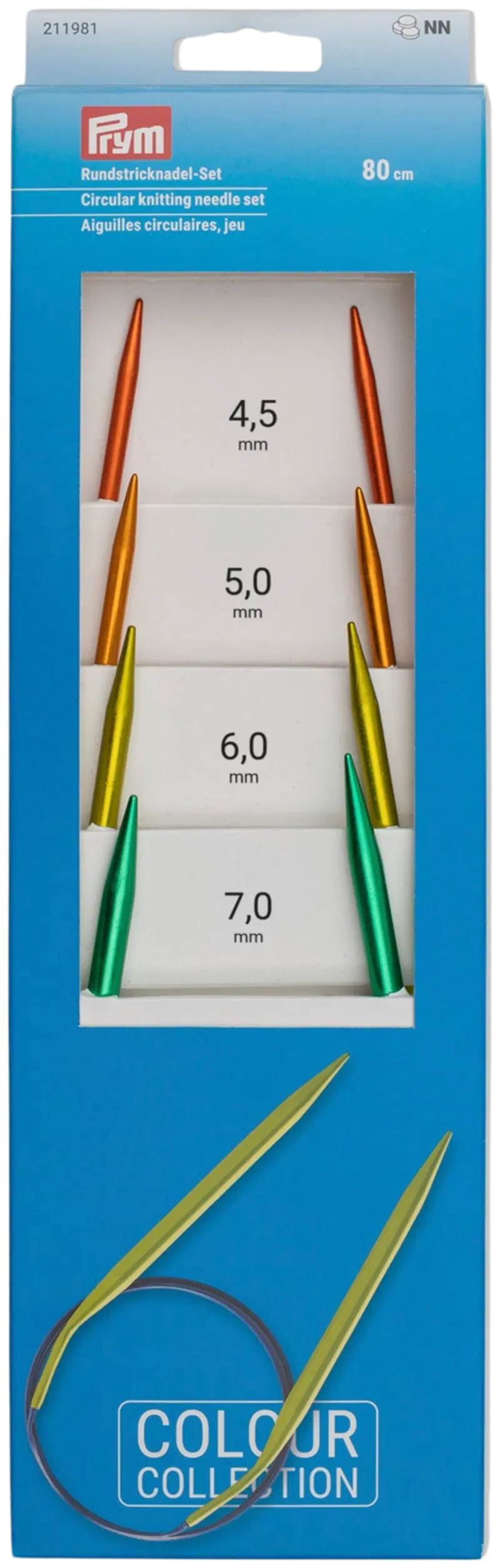 Набор скалок Prym, 80 см, алюминий, 4 разных размера, 4,5–5,0–6,0–7,0 мм (цвет оранжевый/желтый/зеленый)