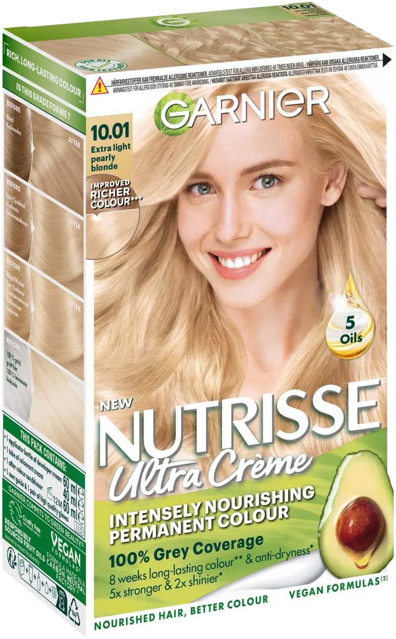 Garnier Nutrisse Ultra Creme 10.01 Extra Light Pearly Blonde Прозрачный перламутровый блондин перманентный цвет 1шт (цвет Экстра-светлый перламутровый блондин)
