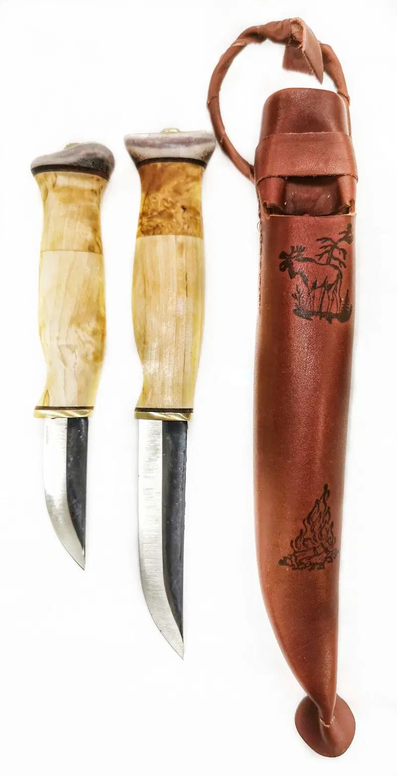 Двойной нож Wood Jewel, лезвия из углеродистой стали 6,2 и 9,5 см. Visak/reindeer