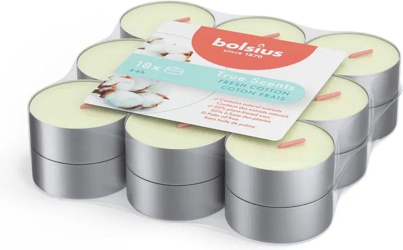 Bolsius True Scents - ароматические нагревательные свечи - Fresh Cotton - 18 шт/упак. (цвет Свежий хлопок)