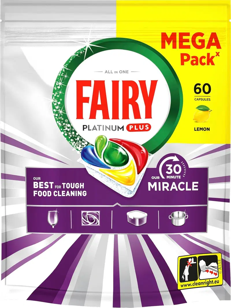 Fairy Platinum Plus All in One 30 Minute Miracle 60 шт. Таблетки для посудомоечной машины