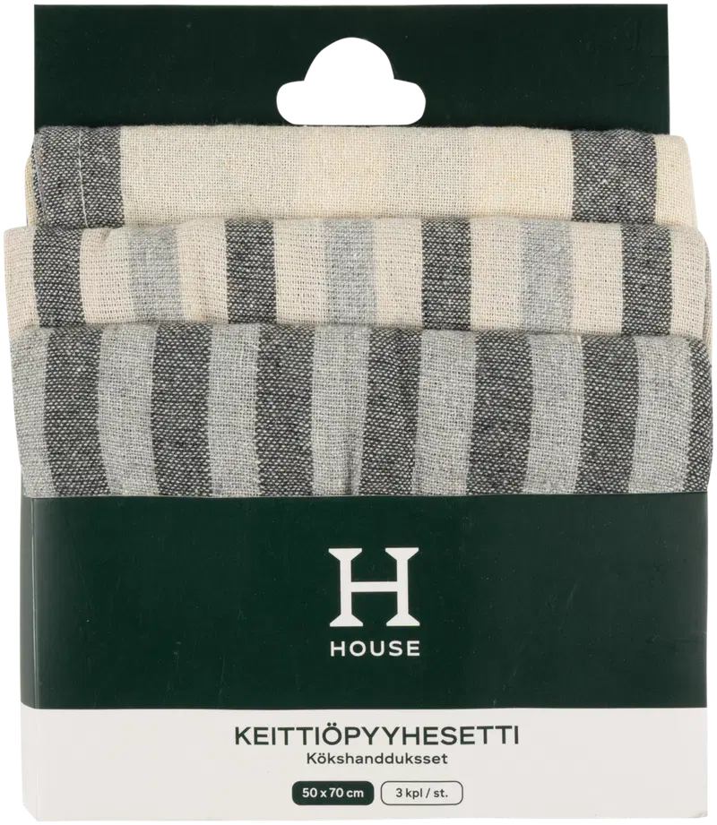 Полотенце кухонное домашнее 3 шт Куала, Искандер, Себеранг кремовый/серый/голубой (цвет натуральный белый/серый/синий)