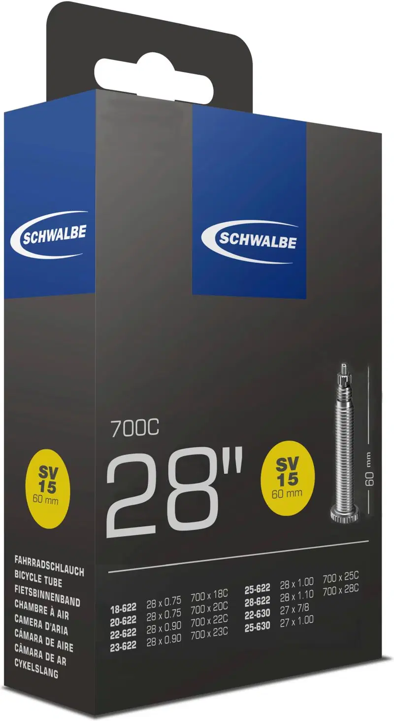 Велосипедная внутренняя покрышка Schwalbe 28 дюймов 18/28-622/635 sv15 60 мм (цвет Черный)