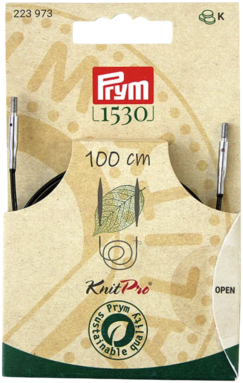 Круглый игольчатый трос Prym 1530 100 см, фиксаторы петель 2 шт. и инструмент для прикрепления и отсоединения концов игл. (цвет черный)